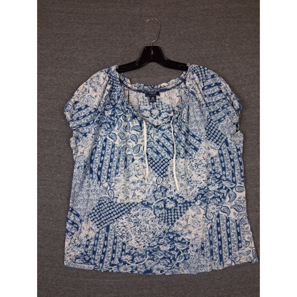 Chaps Womens Shirt 2X Blue Cotton Patchwork Peasant Boho Cottagecore Prairie